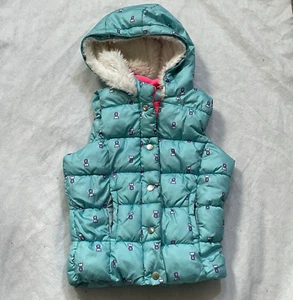 Double Deer Girls Blue Puffer Vest Full Zip Owl Print Fleece Hooded  Sz M 7/8 - Picture 1 of 9
