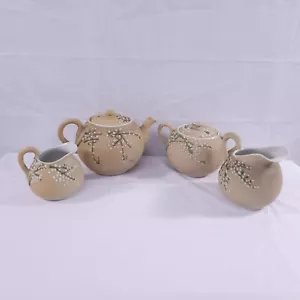 Meiji Period Tea Set 4 Pieces Shark Skin Moriage Porcelain Cream Sugar Teapot - Picture 1 of 20