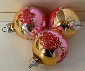 3 x alter Christbaumschmuck Weihnachtsschmuck Christbaumkugeln Gold Pink 7975/22 - Picture 1 of 2