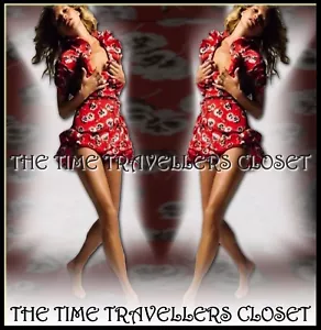 Topshop Kate Moss Iconic Red Floral Pansy Wrap Mini Tea Dress Vintage UK 8 36 4 - Picture 1 of 3