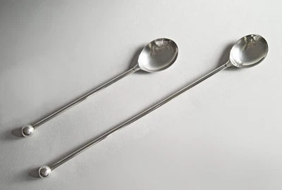 2 Wallace Sterling Silver Cocktail Bar Spoons - Ball Finial  11-1/2'' & 7-3/4'' - Image 1 of 4