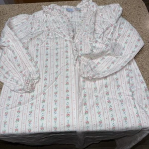 Vintage Quiet Moments Nightgown Womens Size 1X White Floral Slit Lounge 48” L - Picture 1 of 6