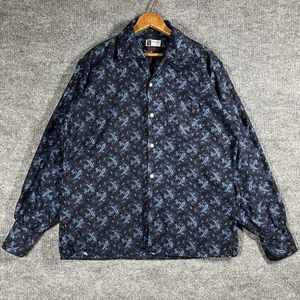 Camicia uomo vintage anni 60 Golden Vee Tom Jones colletto ad anello grande blu paisley cotone - Foto 1 di 13