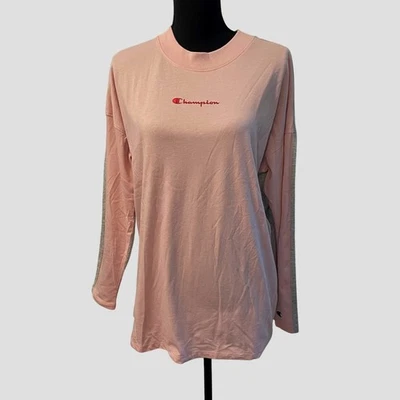 Champion two tone pink and gray Large long sleeve pullover top front cuff logo - Image 1 of 4