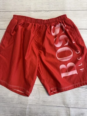 BOSS Hugo Boss Swim Trunks Shorts Mens Medium Red Mesh Lined Elastic Waist Logo - Image 1 of 4
