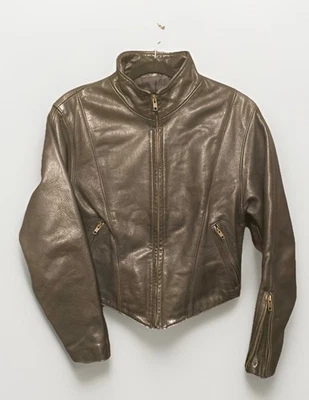 Hot Leathers Women's Vtg Black Leather Motorcycle Sport Zipper Jacket Sz M USA - Image 1 of 4