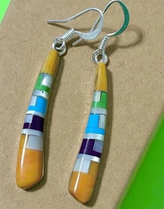 2”+ Pendientes NAVAJO Plata Esterlina Turquesa Ostra Espinosa Gaspeita Incrustación 925 - Imagen 1 de 4