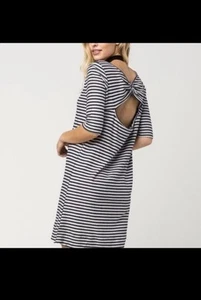 Free People Women’s Frenchie T-Shirt Dress Medium Half Sleeve Striped Cut Out - Picture 1 of 13