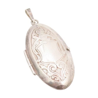 925 Sterling Silver Vintage Pendant Art Nouveau Floral Oval Locket OPENS PT25239 - Image 1 of 4