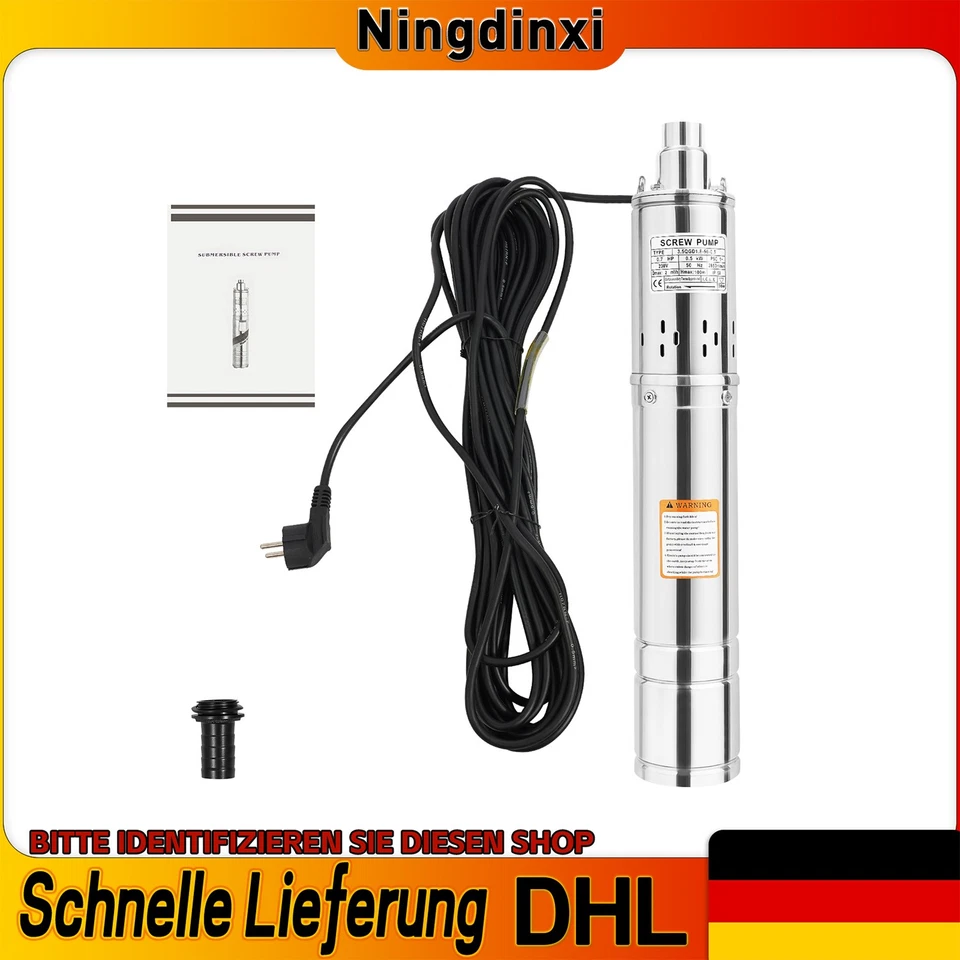 MARKENLOS Tiefbrunnenpumpe 2000l/h 3,5Zoll Sandpump Sandverträglich Tauchpumpe Brunnenpump
