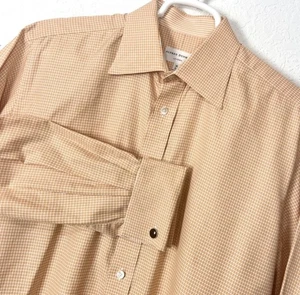 Alfred Dunhill London French Cuff Orange & White Plaid Dress Shirt 16 L Italy - Picture 1 of 9