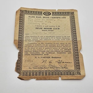 Kautionszertifikat Vintage 30er Jahre Dixie Motor Club - Bild 1 von 2