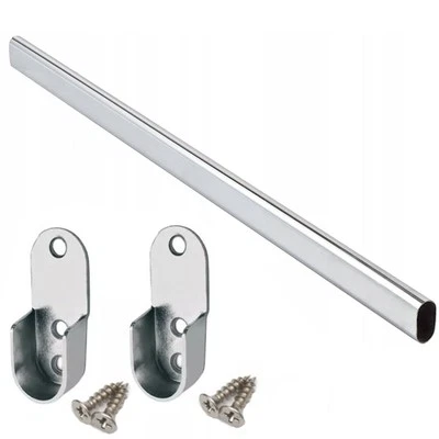 Wardrobe Rail 414-1964mm Kit Pole Tube Bar Clothes Storage Set Brackets Oval - Image 1 of 4