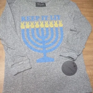 Tiny Whales boys Hanukkah long sleeve T-shirt size 6 Orig. $38  Made in L.A. USA - Picture 1 of 3