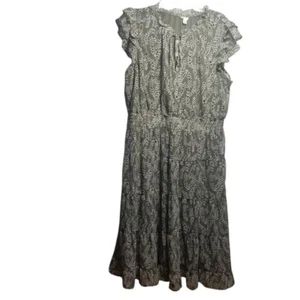 NWT Women's Sage Green/Black Floral Cottage Core Tiered Midi Dress Sz XL - Picture 1 of 8