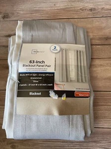 Mainstays 63 Inch 100% Blackout Curtain Panel Silver 2 Panels - Picture 1 of 4