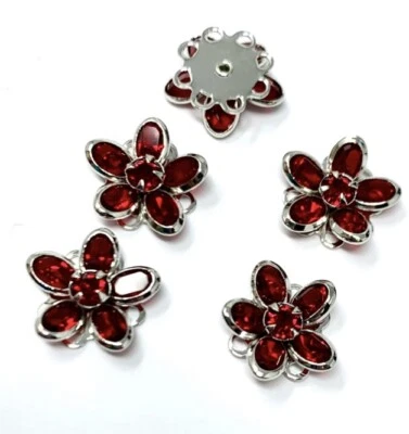 3pc Swarovski Buttons Findings Light Siam 12mm Round Rhinestone Rhodium Overlay - Image 1 of 3