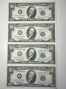 1995 4x $10 Ten Dollar Bill Federal Reserve Note Boston MA Vintage Old Currency - Picture 1 of 12