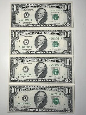 1995 4x $10 Ten Dollar Bill Federal Reserve Note  Boston MA Vintage Old Currency - Image 1 of 4