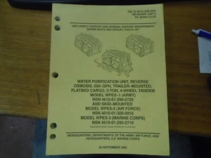 Parts Manual Water Purification Unit WPES-1 WPRS-2 WPES-3 TM 10-4610-240-24P - Picture 1 of 5