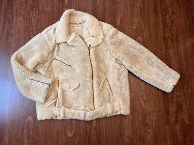We The Free People So Cozy Slouchy Fleece Moto Jacket Sherpa Fuzzy Size Large - Image 1 of 4