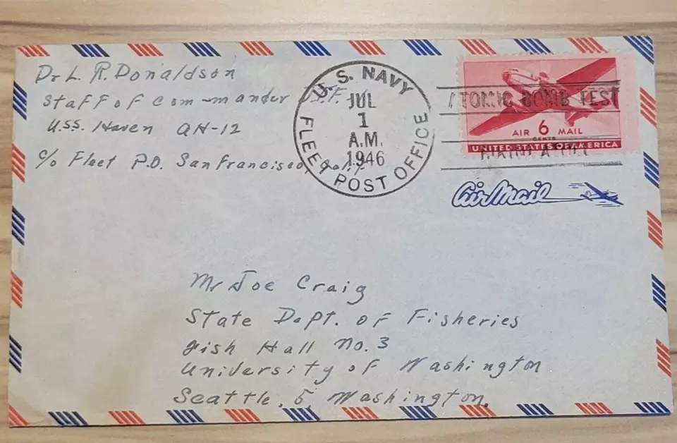 Vintage WWII Atomic Bomb Test Bikini Atoll Philatelic Cover 1946 U.S Navy Post - Image 1 of 4