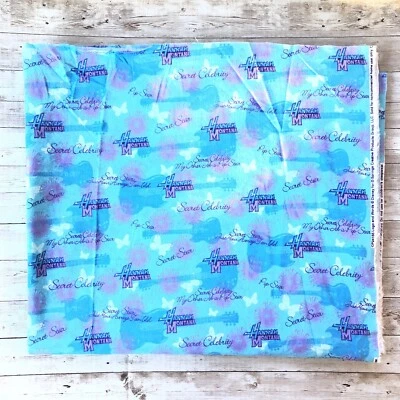 5 Yards Uncut Blue Hannah Montana Guitars Flowers 100% Cotton Flannel Fabric - Image 1 of 4