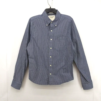 Abercrombie & Fitch 正装衬衫男式 L 码蓝色细条纹肌肉贴合纽扣 — 第 1/4 张图片