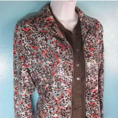 Misook Multicolored Zip Front Jacket Womens Size M 44" Bust Cardigan Style - Image 1 of 4