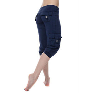 Women's Sweatpants Cropped Pants Drawstring Cargo Joggers Capri Sport Bottoms
