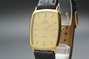 【N MINT】 Vintage Omega DeVille 1378 Gold 26mm Men Square Quartz Watch From JAPAN - Picture 1 of 10