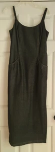 Donna Morgan Black Denim Sleeveless Dress Animal Print Lined Size 8 Maxi Pockets - Picture 1 of 8
