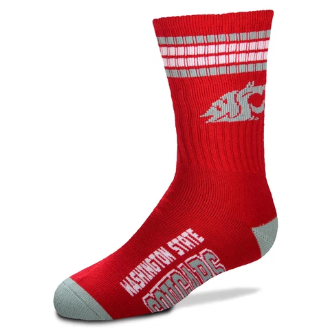 Youth For Bare Feet Washington State Cougars 4-Stripe Deuce Crew Socks Cover