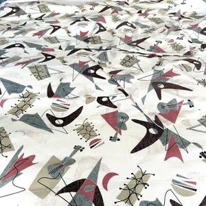 MCM Atomic Barkcloth Valance Panels & Pillowcases 20"x20", 54"x15.5" Mid-Century - Picture 1 of 8