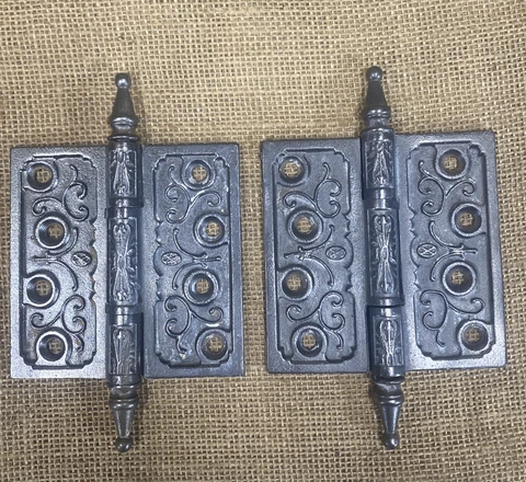 Pair Antique Eastlake Victorian Steeple Hinges 4" x 4" Clark Co Cover
