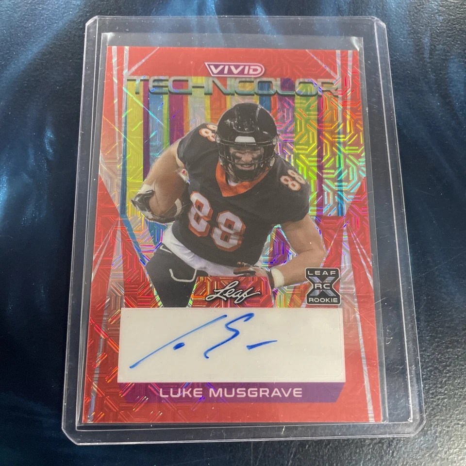 2023 LEAF VIVID LUKE MUSGRAVE RC  TECHNICOLOR AUTO SP # matched 8/8 PACKERS  - Image 1 of 2