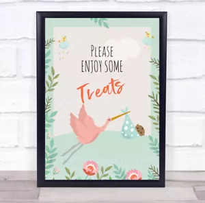 Stork With Baby Shower Green Please Enjoy Some Treats Personalised Party Sign - Picture 1 of 1