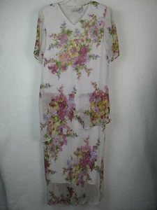 Roaman's Women Maxi Dress Plus Size 16W White Pink  100% Polyester - Picture 1 of 8