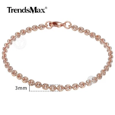 Brazalete de cadena de eslabones Rolo único relleno de oro rosa de 3 mm y 7" para mujeres damas niñas Foto 1 de 4