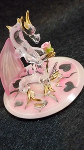 Glass Baron Dragon Smelling Flower Pink w/ Gold Overlay 1999 - Picture 1 of 8