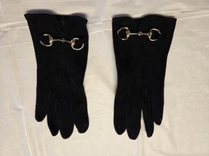 Gucci Horsebit Black Suede Leather Gloves - Picture 1 of 5