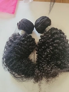 Human Hair Kinky Curly Hd Lace 4x4 1B 14 inches Can Be Braided And Colored - Picture 1 of 4