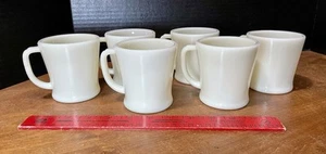 Set of 6 Oven Fire King Ware Flat Bottom Ivory D Handle Coffee Mugs Cups Set 2 - Bild 1 von 6