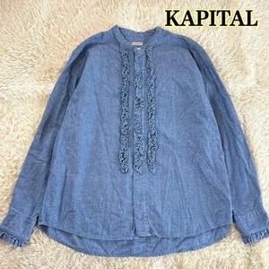 Camisa Denim KAPITAL Para Hombre Camisa Volantes Manga Larga Índigo Talla 2 Informal USADA - Imagen 1 de 7