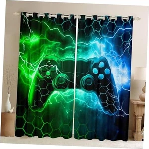 Kids Boys Green Gamer Window Curtains Toddler Honeycomb Gaming Blankout - Picture 1 of 8