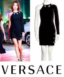 Mini vestido Versace Versus 2019 negro Medusa plateado con logotipo de tachuelas 36 38 0 2 lbd S XS - Imagen 1 de 17