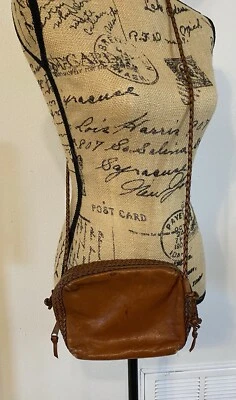 Ann Taylor Leather Cross Body Purse braided strap and accents zipper closure.233 - Image 1 of 4