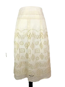 Nygard Skirt Plus 24 Ivory Gold Eyelet Knee Wedding Cocktail Church Modest Slim - Picture 1 of 14