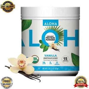 ALOHA Organic Plant Based Protein Powder, Stevia Free, Vanilla, 19.6 oz, 15 Serv - Picture 1 of 9