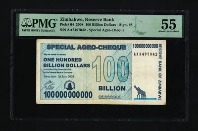 100 Billion Dollars Zimbabwe 2008 Special Agro Cheque *CERTIFIED AUTHENTIC * PMG - Image 1 of 4
